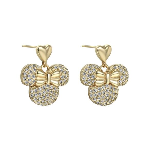 Disney Jewelry - 14k plated Minnie Mouse Bow Diamond Earrings